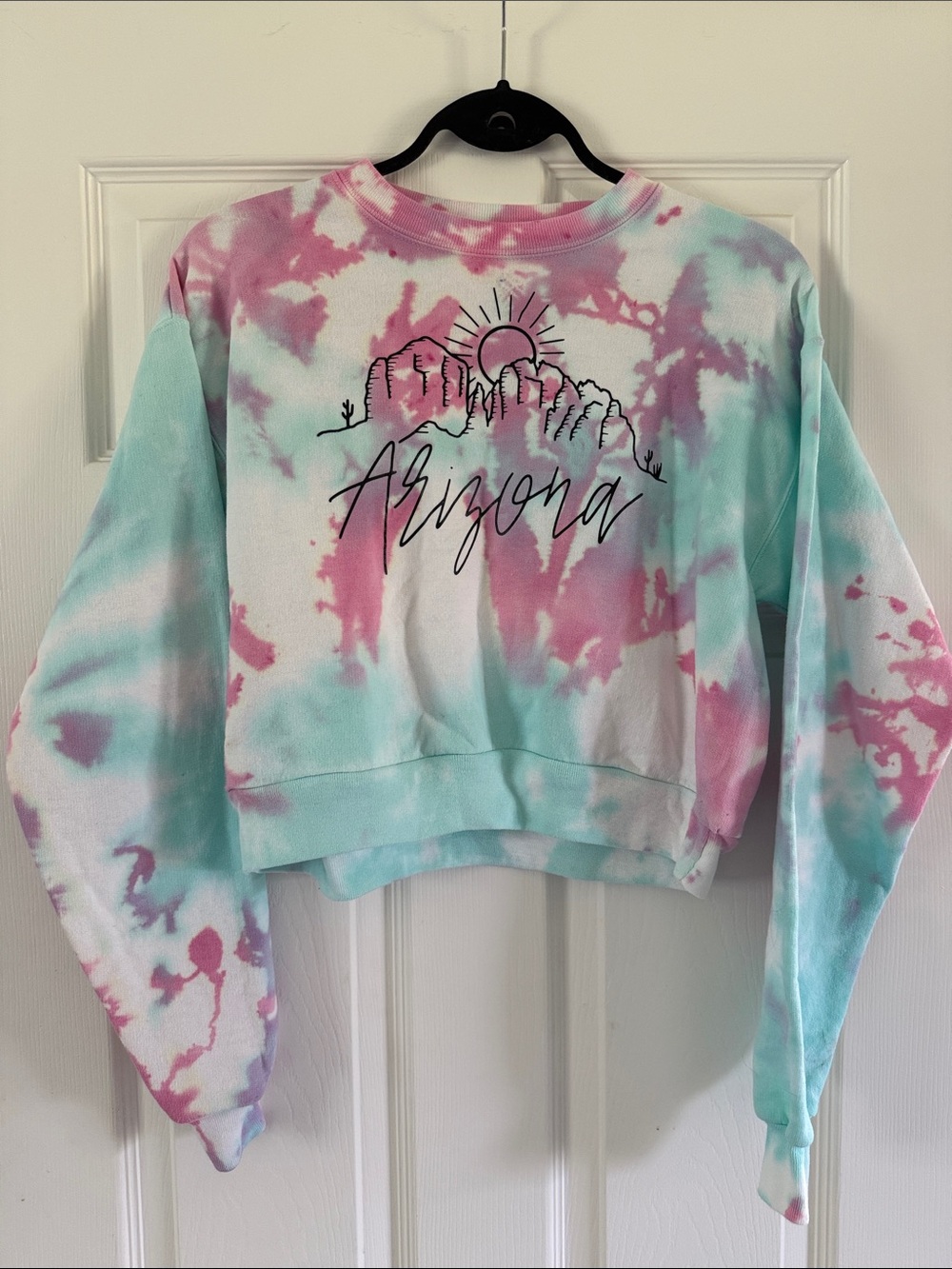 Arizona Tie-Dye Crop Sweatshirt - Pink & Aqua